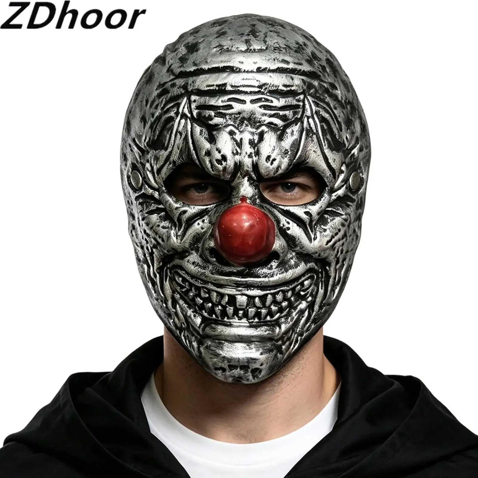 Unisex Adults Scary Clown Mask with Elastic Strap Halloween Role-playing Theme Party Stage Performance Prop Accessory