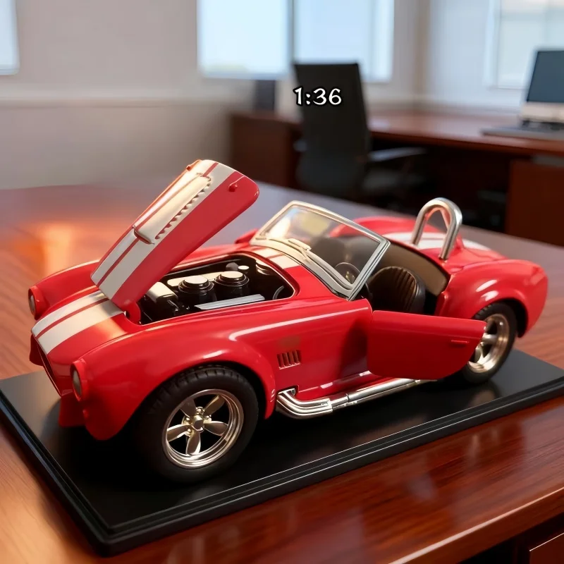 lassic Retro Racing Roadster Diecast Alloy Car Model, Open Doors & Engine Cover, Metal Collectible Vehicle Decor Ornament