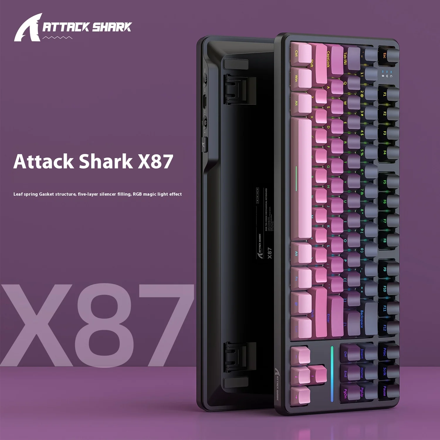 YOAINGO Attack Shark X87 Mechanische Tastatur, kabellos, Bluetooth, kabelgebunden, seitlich graviert, RGB-Licht, Hot-Swap-fähig, Esports, Büro, Geschenk