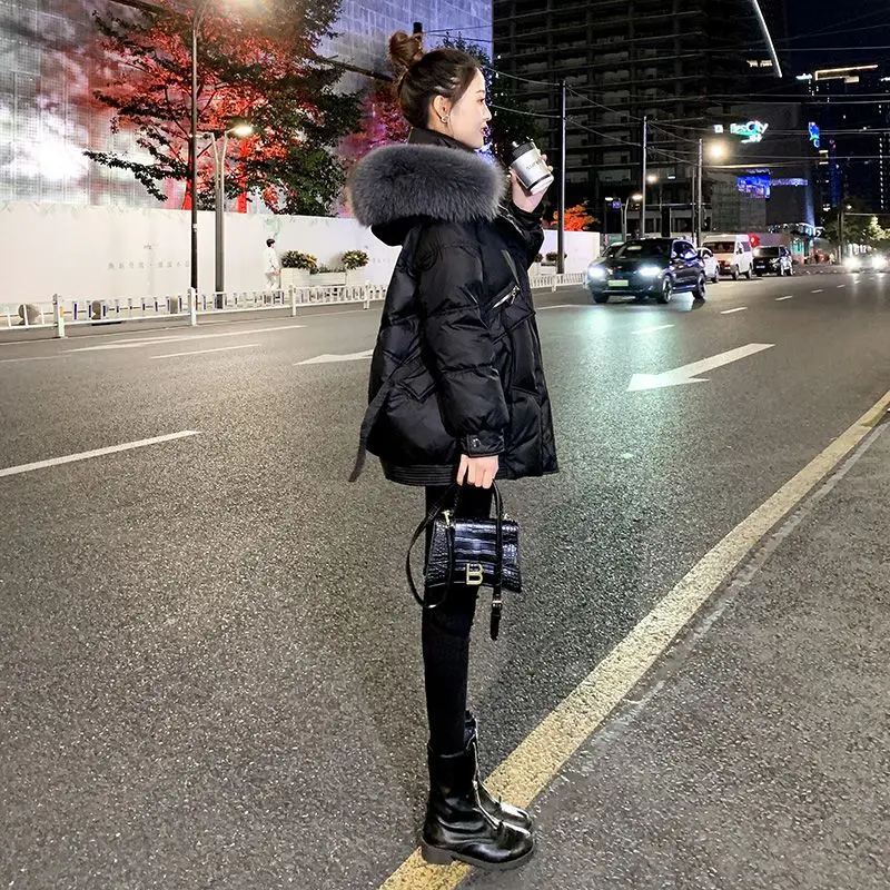 2023 New Women Down Cotton Coat Winter Jacket Female Mid Length Version Parkas Loose Thick Outwear Fur Collar Hooded Overcoat