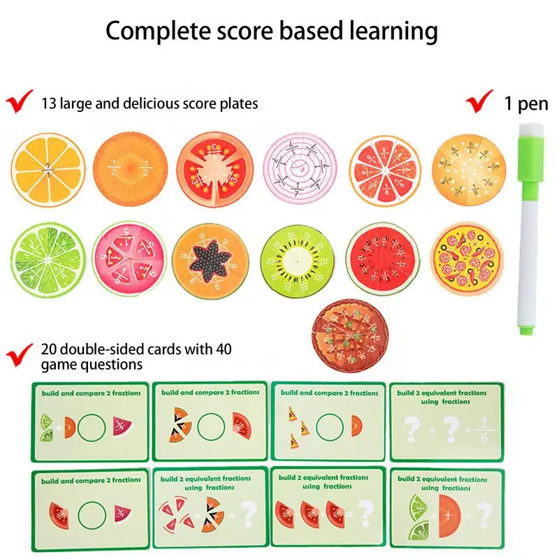 Giochi di frazioni per bambini Attività di frazioni per bambini Giochi educativi per interni Sussidi didattici per la matematica Giocattolo per l'apprendimento precoce a forma di frutta