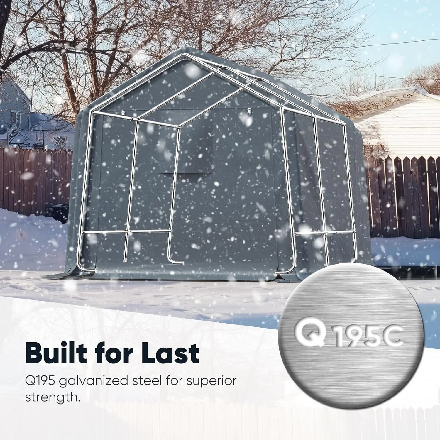 

Heavy Duty 8x10FT Carport Shelter with Roll-Up Mesh Windows & Reinforced Frame, Portable Garage Canopy for Motorcycle Storage, O