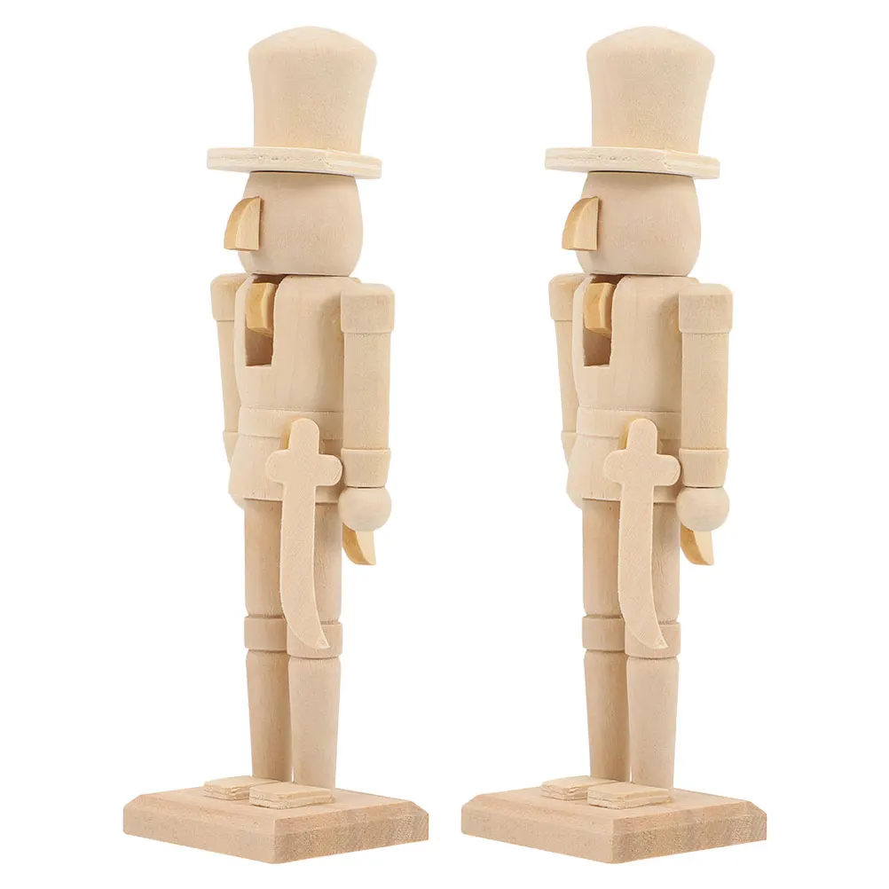 

2 Pcs Nutcracker Puppets Figures Plant Unpainted Blank Wooden Figurines Decoration