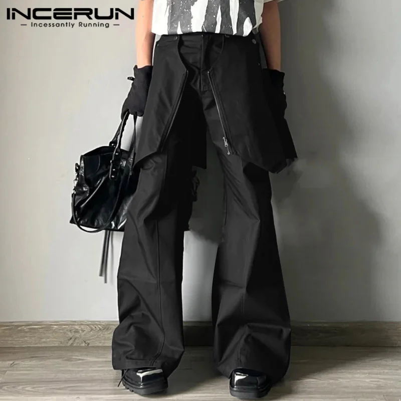 INCERUN 2024 Korean Style Trousers Pantalons Men\'s Deconstructive Design Pants Casual Streetwear Solid Wide Leg Pantalons S-5XL