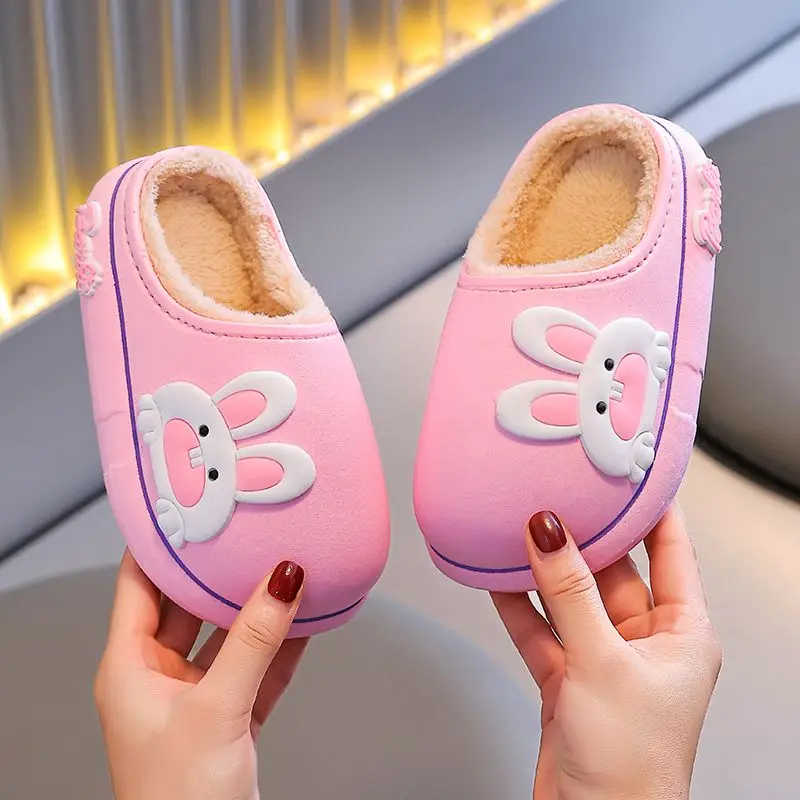 Winter Warm Plush Slippers for Kids Boys Girls Non Slip Closed Toe Cartoon Design Toddler Home Shoes Big Children Fluffy Cute