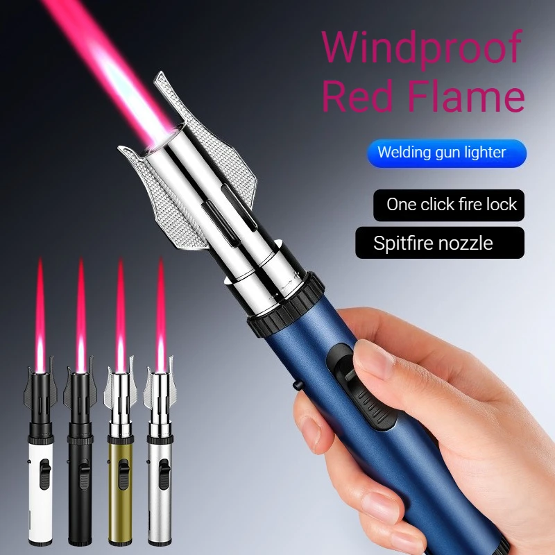 

Портативная ветрозащитная зажигалка с красным пламенем, надувная, для сигар, барбекю, кемпинга, домашней выпечки, с прямой зарядкой, мощный воспламенитель