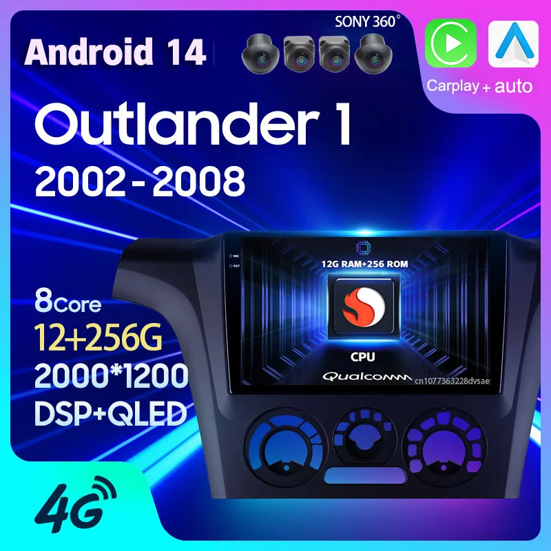 

Автомагнитола 2 Din на Android 14 с камерой 360 для Mitsubishi Outlander 1 2002 2003-2008, мультимедийный плеер Carplay с GPS и видеоплеером