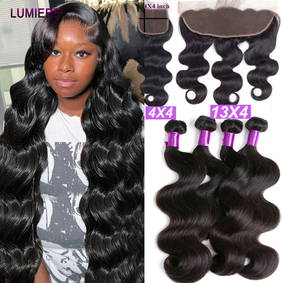 Body Wave Human Hair Bundle With Closure Frontal Virgin 3/4 Bundles With Frontal Closure HD Transparent Lace Frontal With Bundle