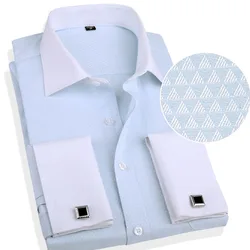 French Cuff Button Men Dress Shirt with Cufflinks Mens Wedding Shirt Tuxedo Male Business Office Clothing