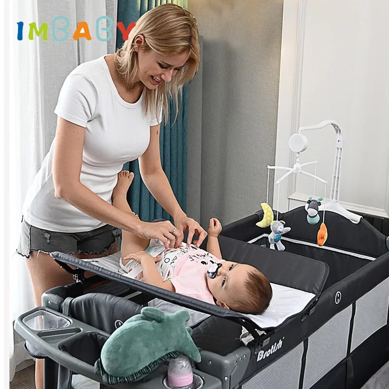 Multifunctional Portable Baby Bed with Diaper Table Newborn Bed Kids Cradle Rocker Baby Cribs for 0-6 Years Old Child Crib