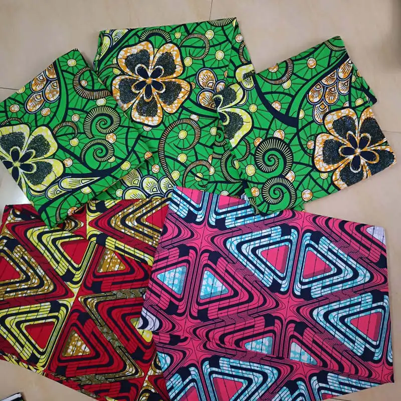 Newest African Golden Wax Fabric Real Wax Fabric 100% Cotton Ankara Wax Plaid Print Fabric Soft Pagne Sewing Material