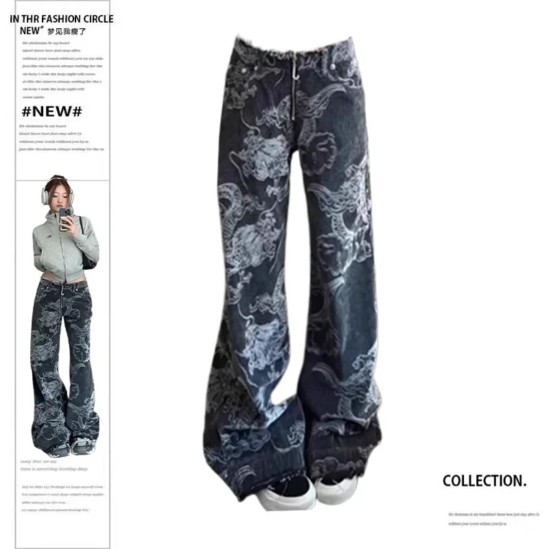 

Women'S 90s Vintage Black Gothic New Leisure Cargo Jeans Y2k High Waist Wide Leg Denim Trousers Harajuku Baggy Jean Pants 2000s