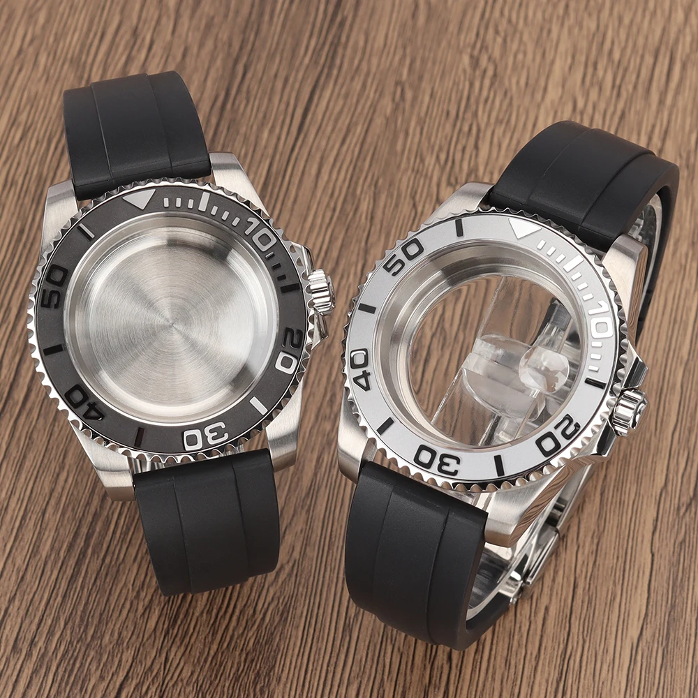 40mm Silver/Black/Gold Watch Case Strap Sloping Bezel Sapphire For NH35 NH36 Miyota 8215 ETA2824 Yacht Master Case Repair Parts