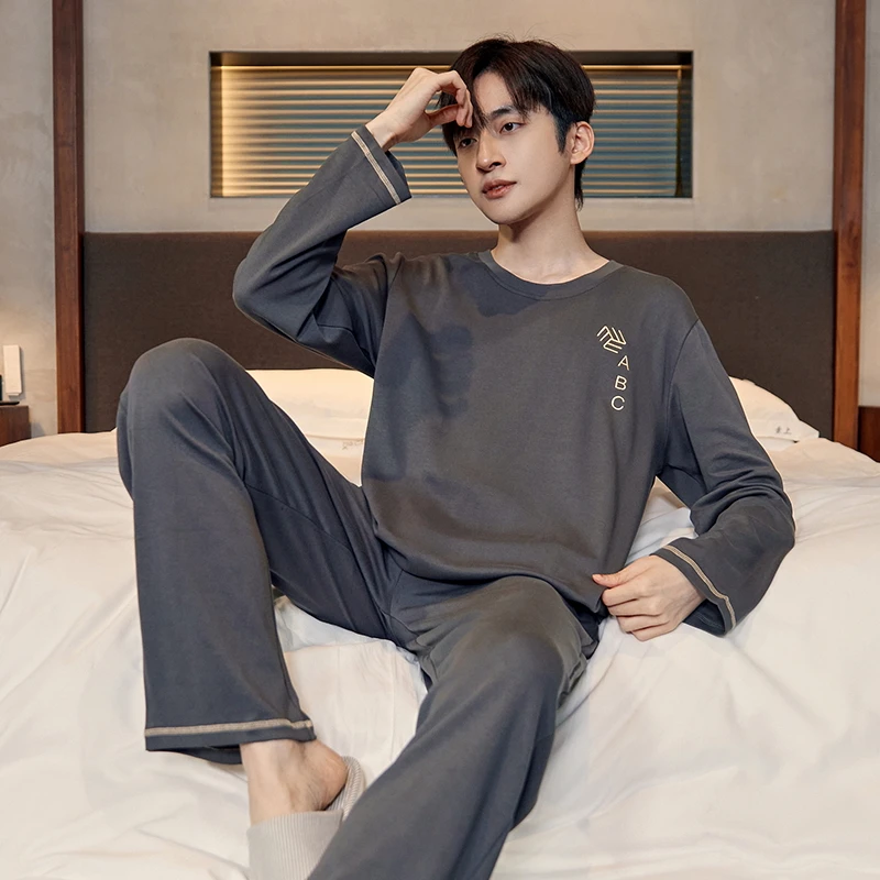 Newest Men Pajamas Set 100% Cotton Sleepwear Male Autumn Long Sleeve Pyjamas