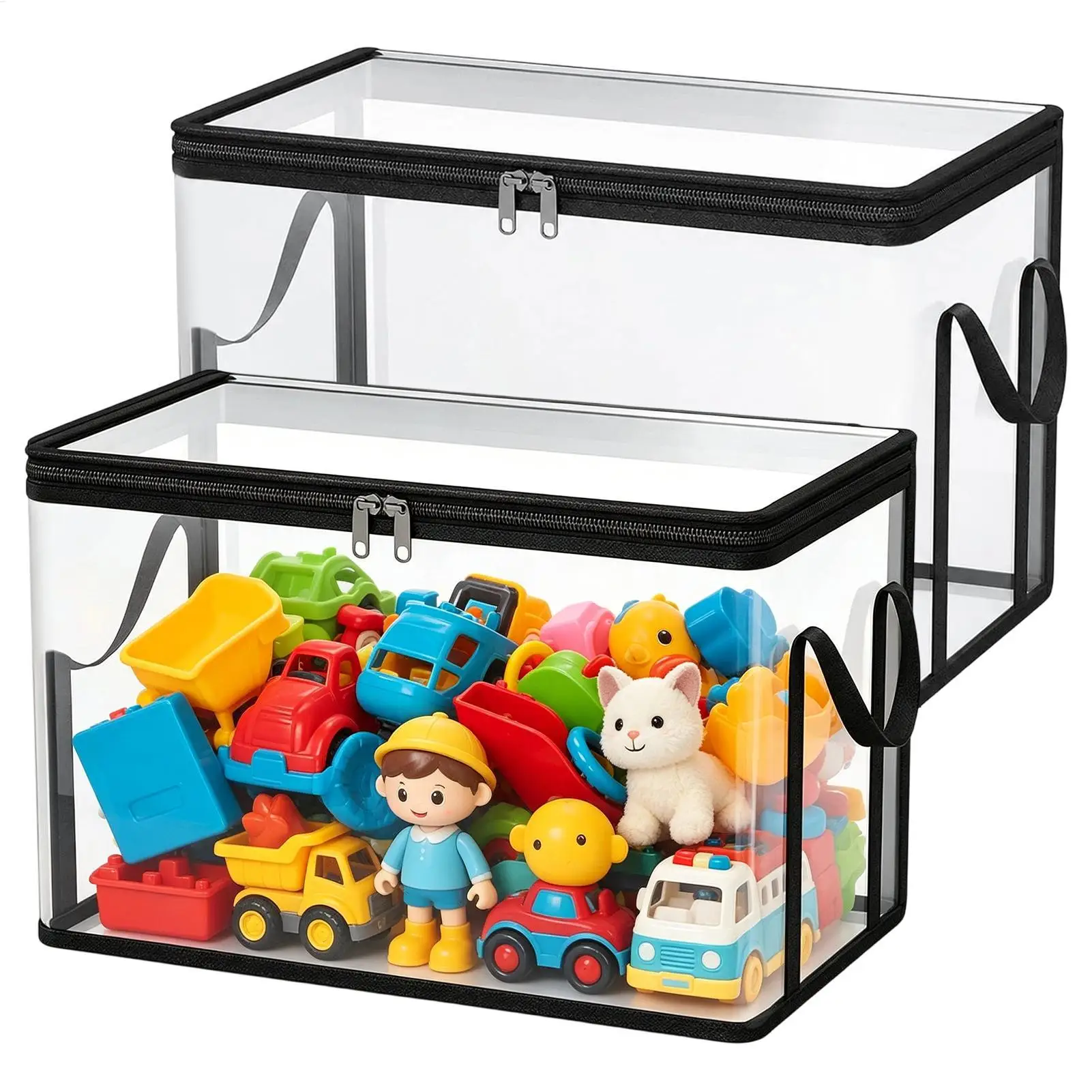 Stuffed Toy Storage Box 2-Pieces Plush Dolls Chest Bins Doll Storage Container for Living Room Playroom Study Room Balcony