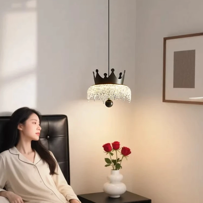 

Bedroom bedside chandelier Italian modern simple personality water drop crown children's room background