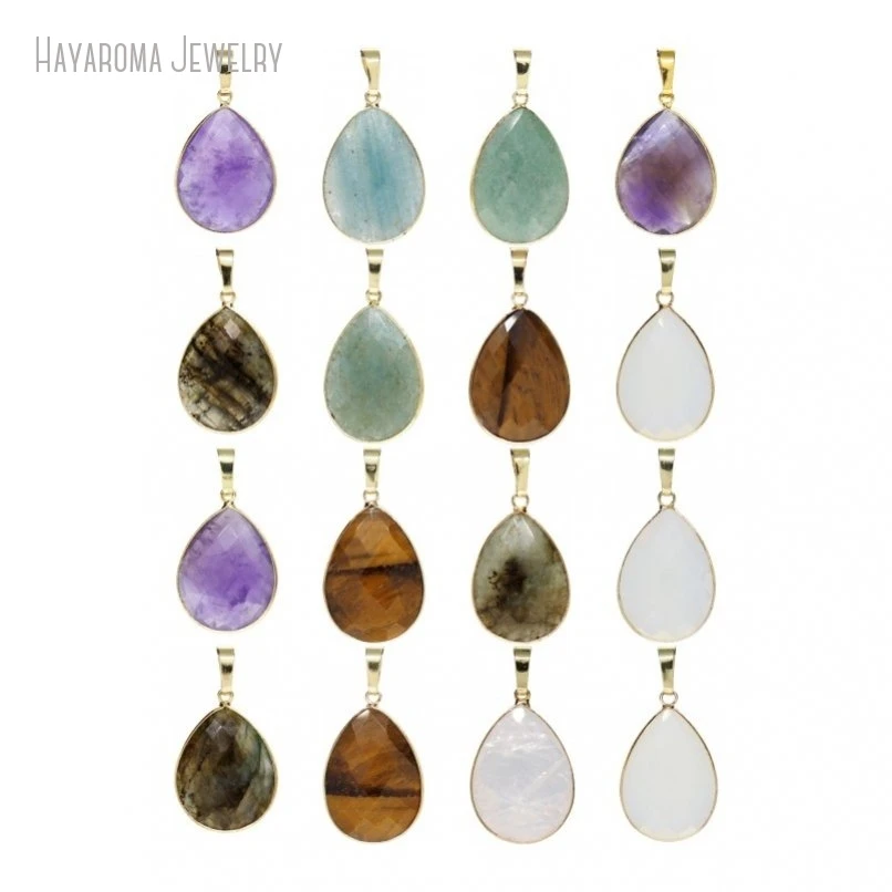 

12Pcs Crystal Semi-precious Stone Gemstone Wholesale Jewelry Gold Color Faceted Water Drop Shape Teardrop Pendant PM46746