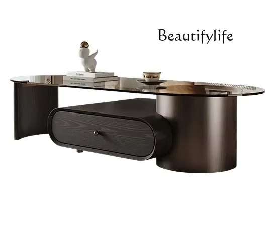 

N Italian minimalist telescopic rotating coffee table small apartment light luxury high-end living room household glass tea tabl