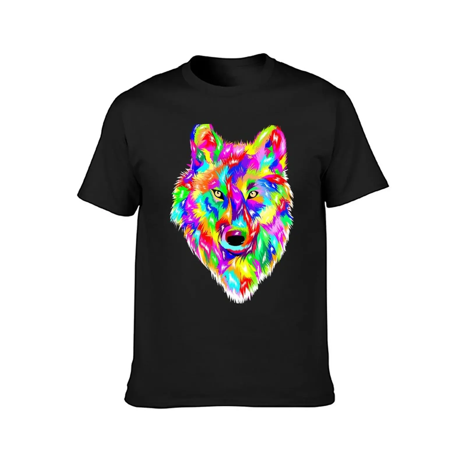 Colorful Wolves gift , Rainbow Wolf for boys and girls T-Shirt blanks custom shirt Short sleeve tee luxury clothes men