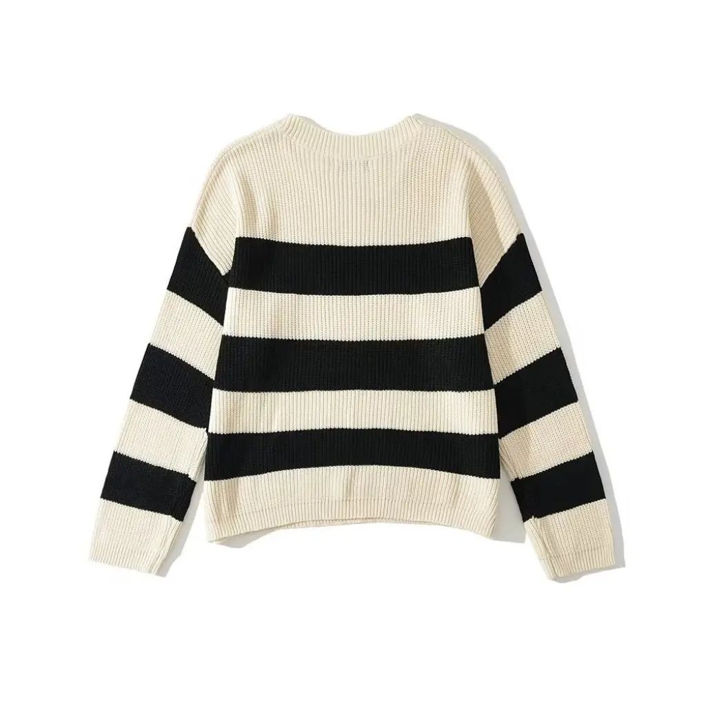 

Women's Loose Knitted Sweater Autumn Winter Striped Contrast Color Pullover All-Match Fashionable Wholesale Z2789