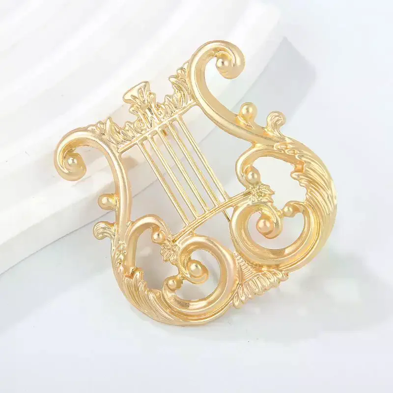 Fashion Classical Harp Gold Plated Matte Brooches For Women Clothing Coat Jewelry Accessries Gifts