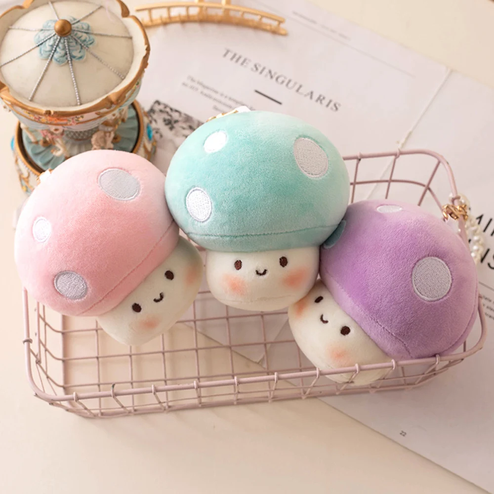 Kawaii Mushroom Plush Pendant Doll Soft Stuffed Plant Toy Cute Cartoon Keychain for Girls Creative Gift