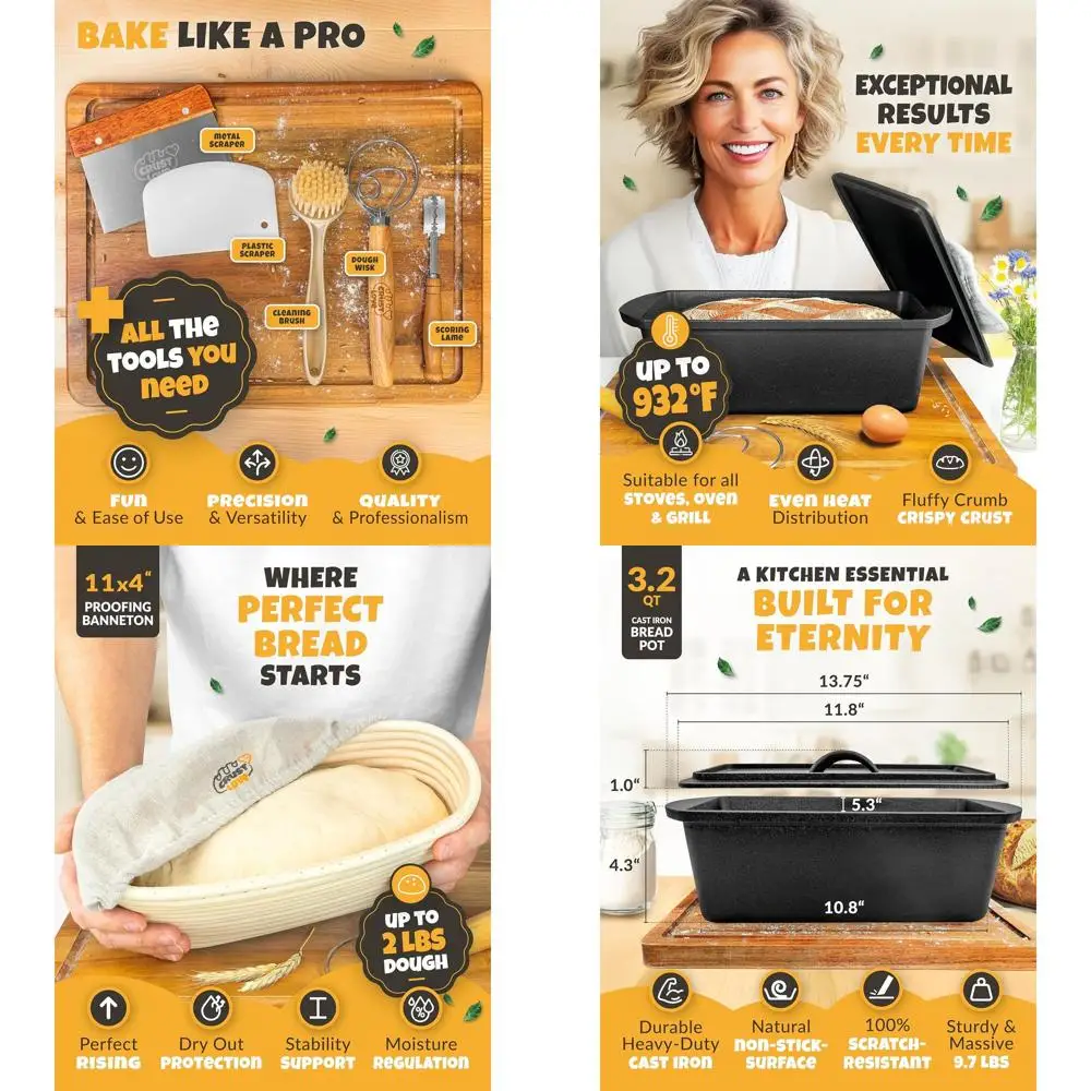 

Cast Iron Dutch Oven for Sourdough and Homemade Bread Baking, 3.2-Quart Bread Pan with Lid