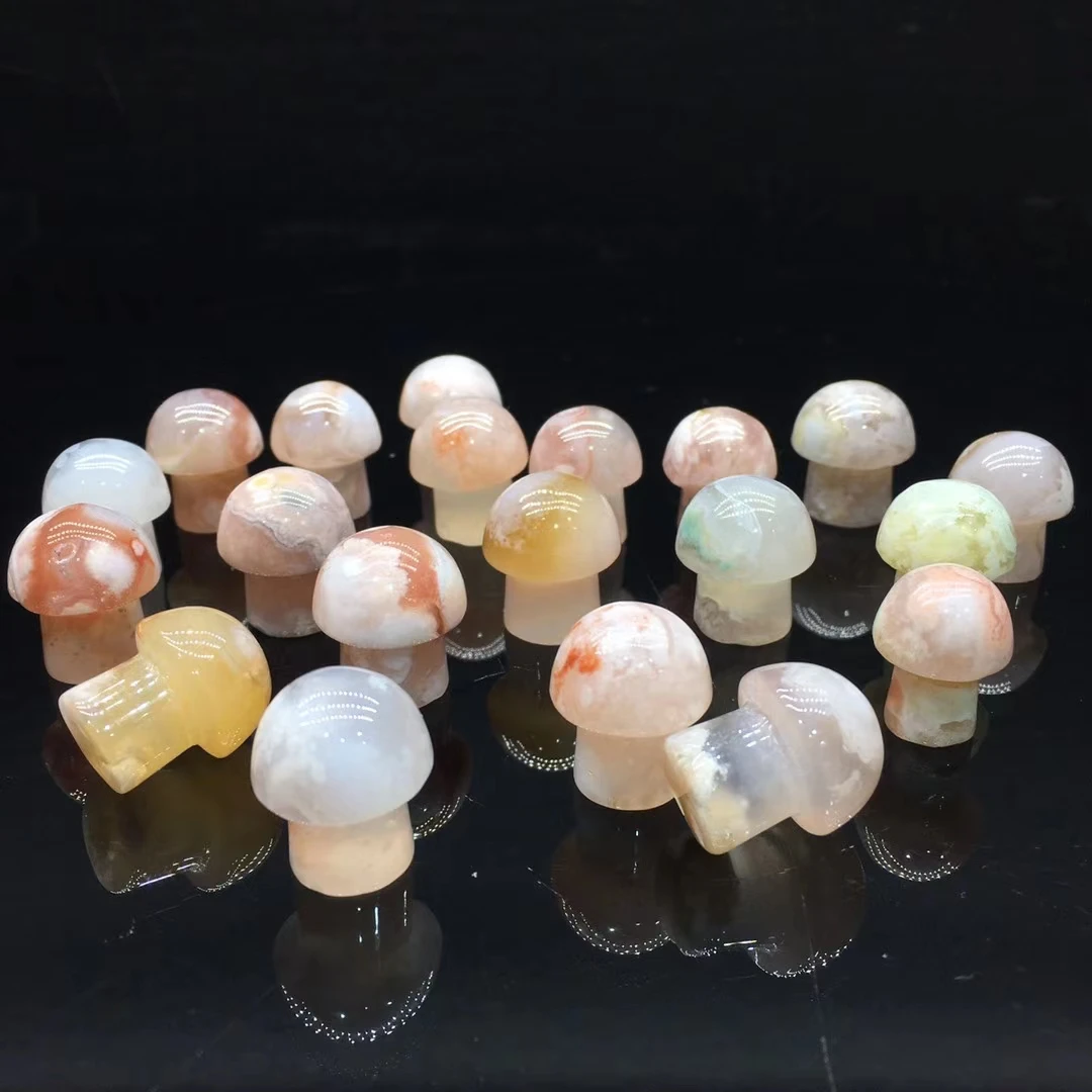 10pcs Lovely Mini Natural Cherry Blossom Agate Mushroom Quartz Crystal Hand Polished Healing Natural Stones and Minerals