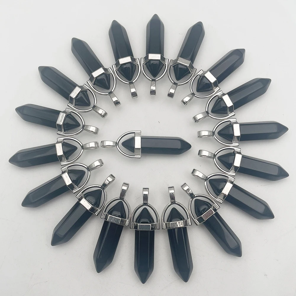 fashion new natural black stone crystal pendulum Pendant necklaces for making Jewelry 12 24 36 50pcs charm Accessories wholesale