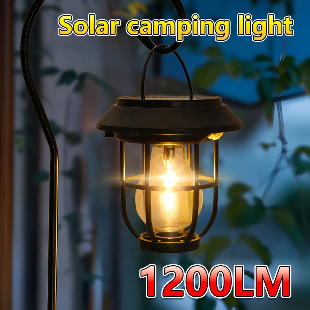 

1200LM теплые солнечные фонари для кемпинга, газонные фонари, настенные светильники, солнечные уличные фонари, украшение для двора и сада, ночник, освещение настроения