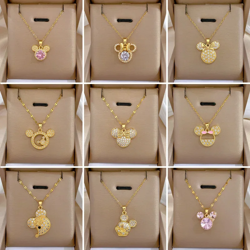 Luxe Crystal Hellokitty Mickey Minnie Ketting Shine Vrouwen Choker Sleutelbeen Ketting Cartoon Anime Sieraden Accessoires