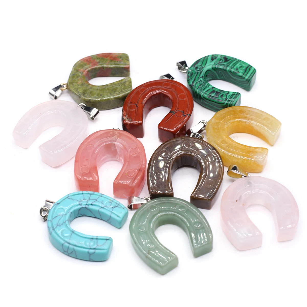 6PCS Wholesale Natural Semiprecious Stone Random Color U-shaped Pendant Jewelry Making DIY Necklace Earrings Accessories Gift