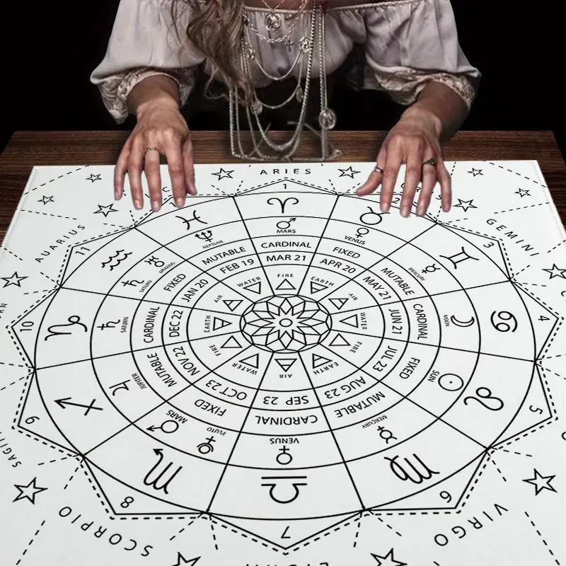 VIKAMA White Background Lines Twelve Palaces Star Chart Tarot Tablecloth Ceremony Tarot Card Divination Table Mat Card deduction