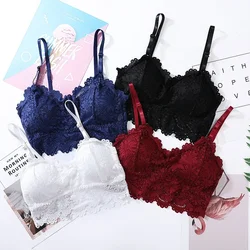 Lace Bra for Women Sexy French Lingerie Bralette Seamless Crop Top Corset Unwired Underwear Female Intimates Embroidery Tube Top