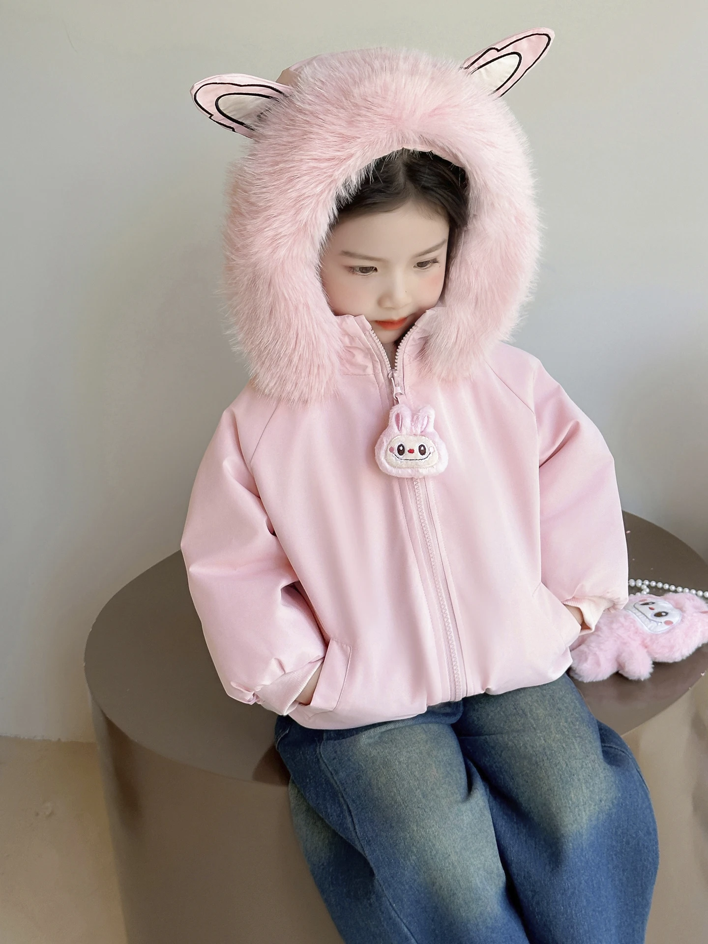 

Хлопковое пальто Thiened для девочек, зимнее пальто для маленьких девочек, свободный крой с капюшоном и застежкой-молнией с мультяшным принтом