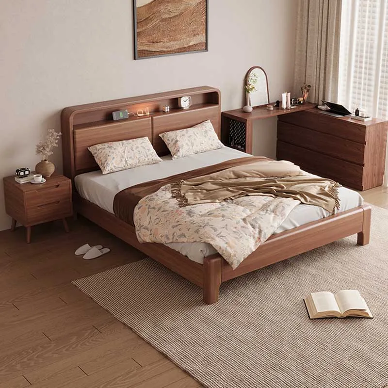 Wood Storage Double Bed Nordic Pretty Unique Comferter Luxury Queen Bed King Modern Cama Box Casal Bedroom Set Furniture Queen