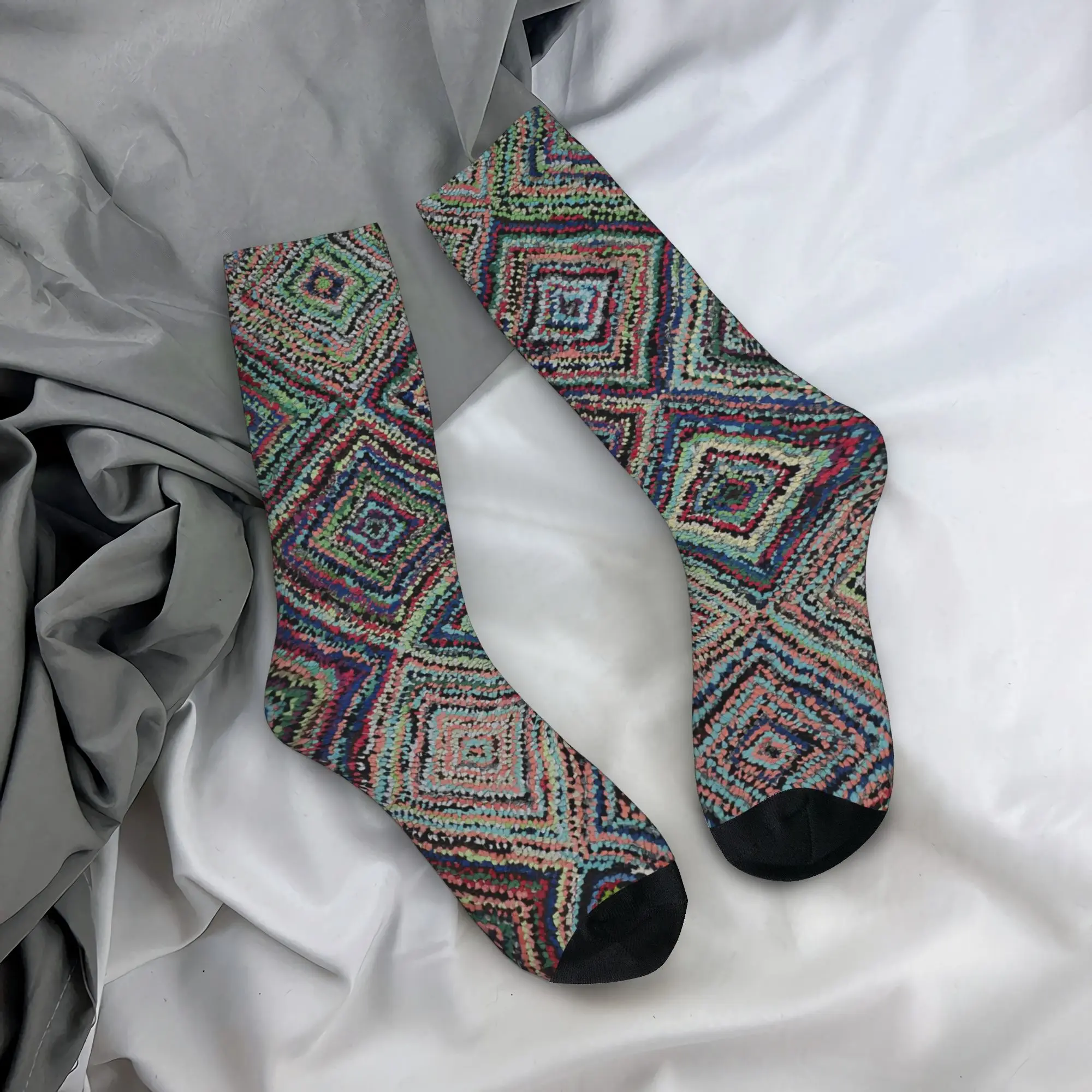 

Retro Bohemian Woven Pattern Stockings Leisure Socks Unisex Men Breathable Socks Autumn Cycling Design Anti Skid Socks Gift