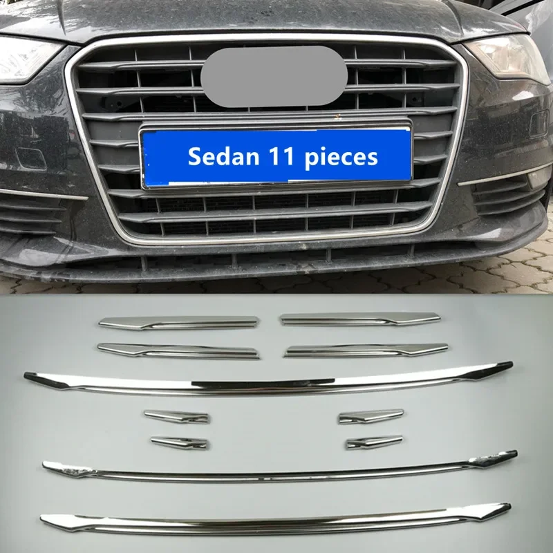 Stainless Steel Front Grill Decorative Strips For Audi A3 8V Sedan Sportback 2013-2017 Center Grille Grid Cover Trim Car Decals