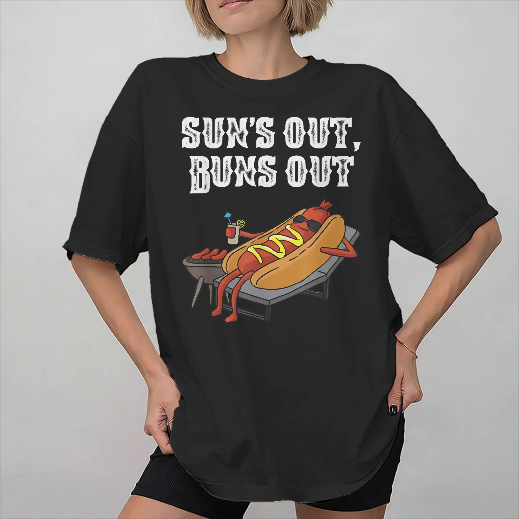 Mens Womens Suns Out Buns Out Funny Hot Dog Food Lover Shirt 100% Cotton Print T-Shirt  Clothing Outfits