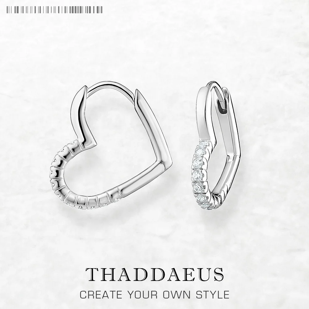 

Hoop Earring Heart with White Stones Brand New Europe Fine Jewerly For Women Romantic Gift In Pure 925 Sterling Silver