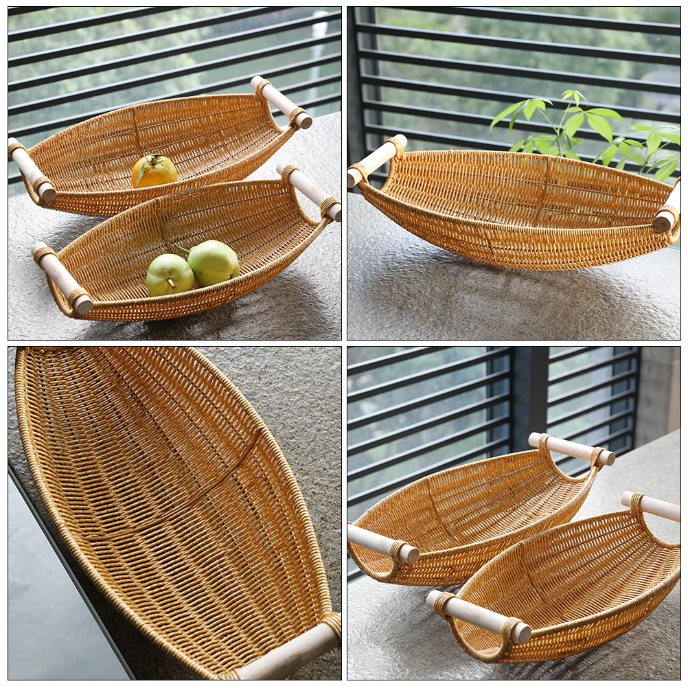 

Large Coffee Table Snack Plate Woven Storage Basket Kitchen Pantry Home Decoration Premium Fruit Vegetable Organizer Rattan Tray