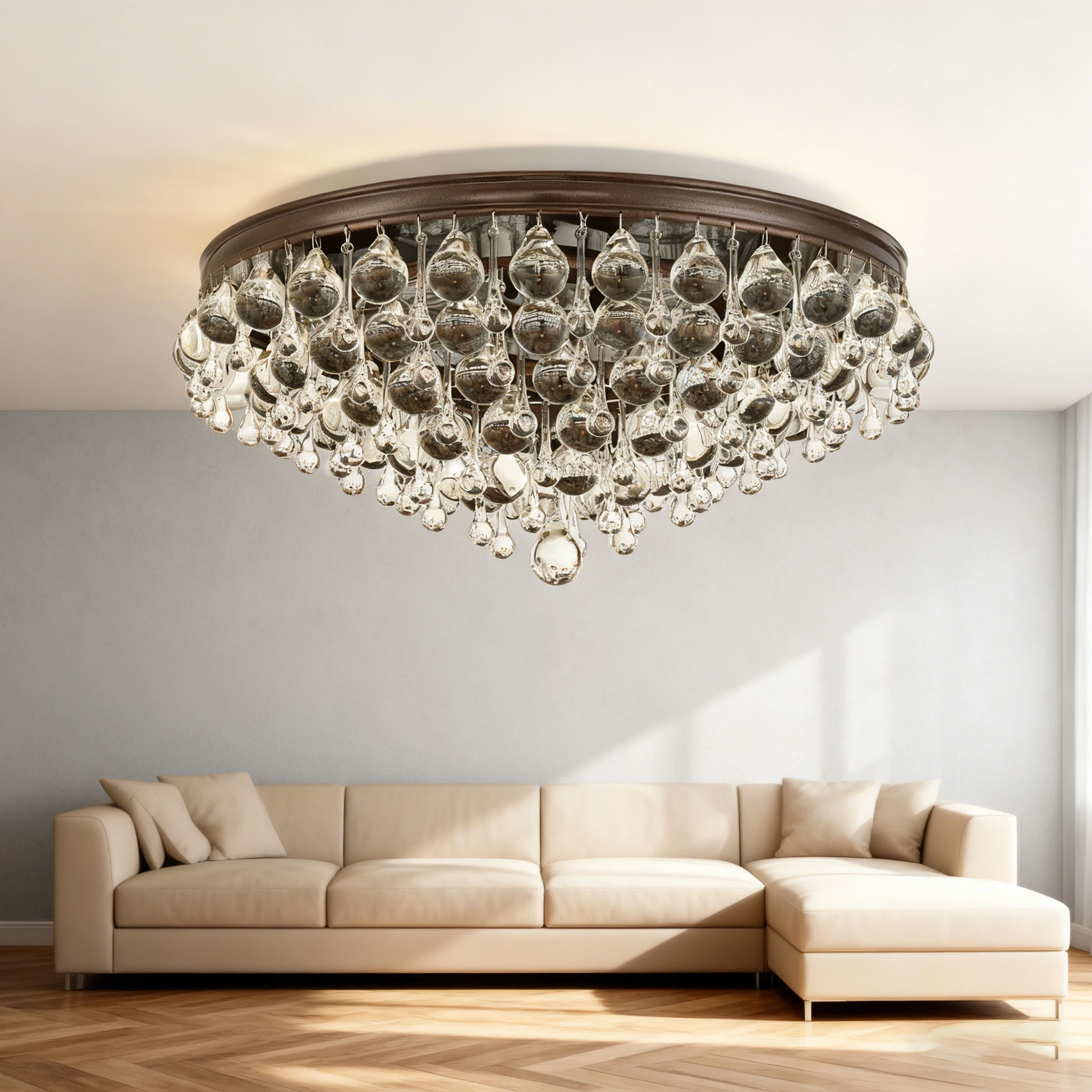 

BOSSEN Nordic Style Dimmable Luster Ceiling Light with Teardrop Glass Metal Single-Layer Black Color Chandelier for Hotel Villa