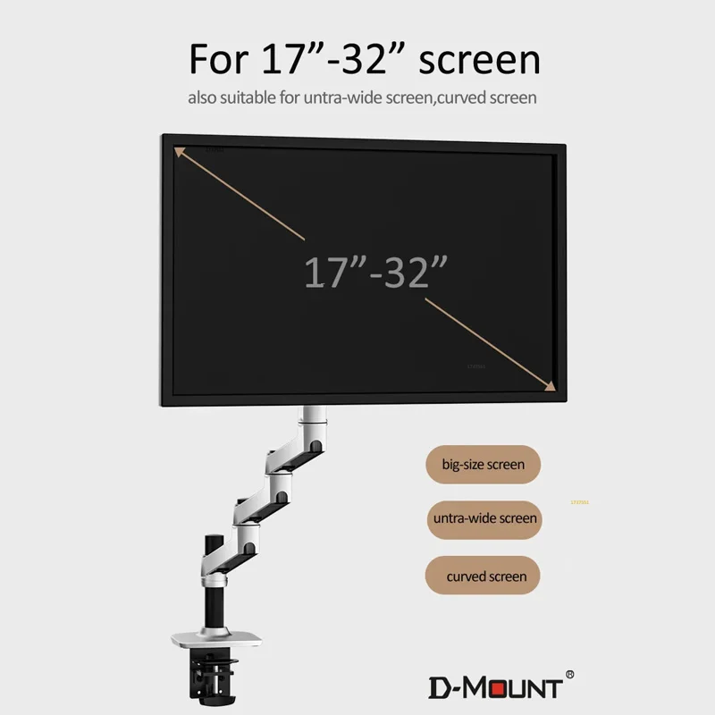 (1098mm) DL-8014 Mechanical Spring 3-6KG Extra Long Arm Clamp Grommet 100x100 75x75 Monitor Holder 17'-32' Monitor Desktop Stand