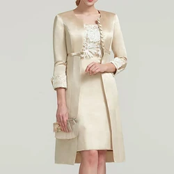 Short Mother Of The Bride/Groom Dresses With Jacket Set Champagne 3/4 Sleeves Outfit Vintage Formal Wedding Party Gowns