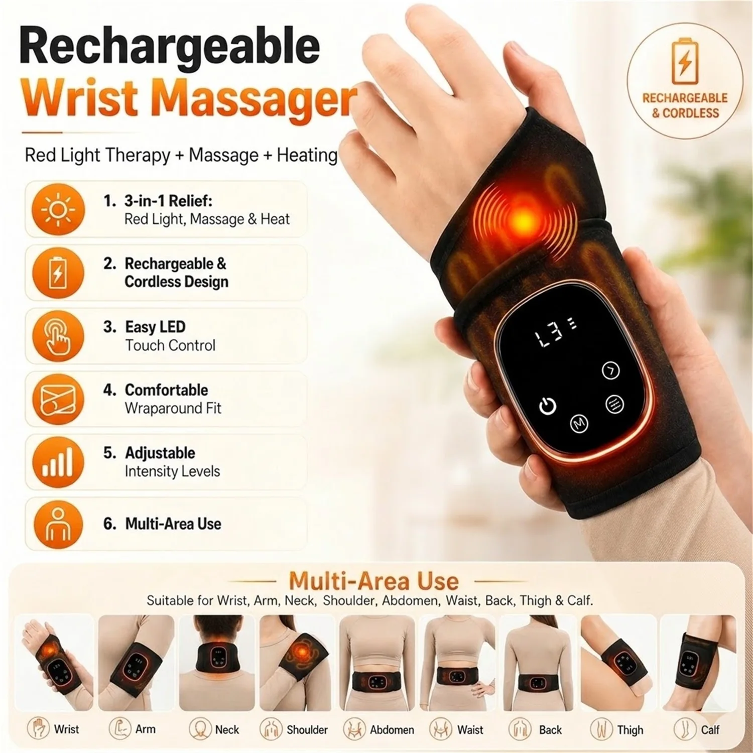 Electric Heated Wrist Brace Adjustable Hot Compress Vibration Massage Hand Wrist Foot Ankle Guard Band Carpal Wrap Support Brace