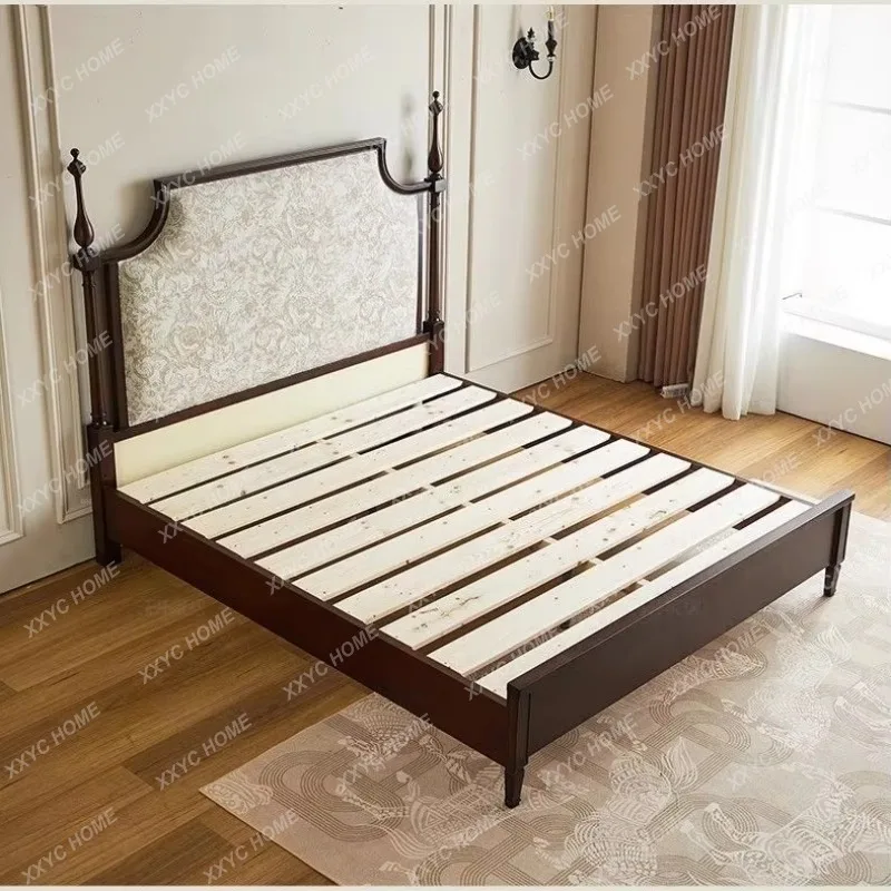 M Retro  modern wooden bed simple antique  atmosphere light luxury bed