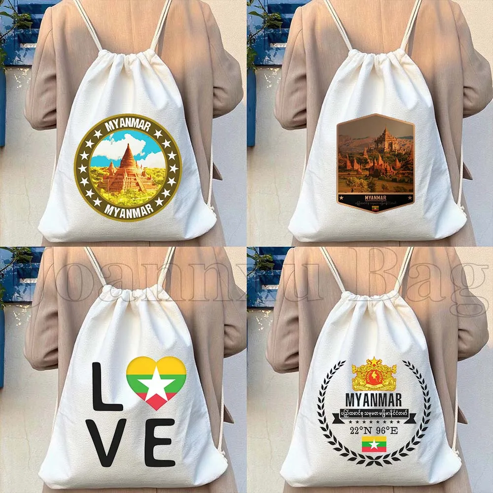

Myanmar Flag Map Cute Gifts Canvas Drawstring Bags Soccer Backpacks Gym Sackpack String Bag for Exercising Hiking Sports Yoga