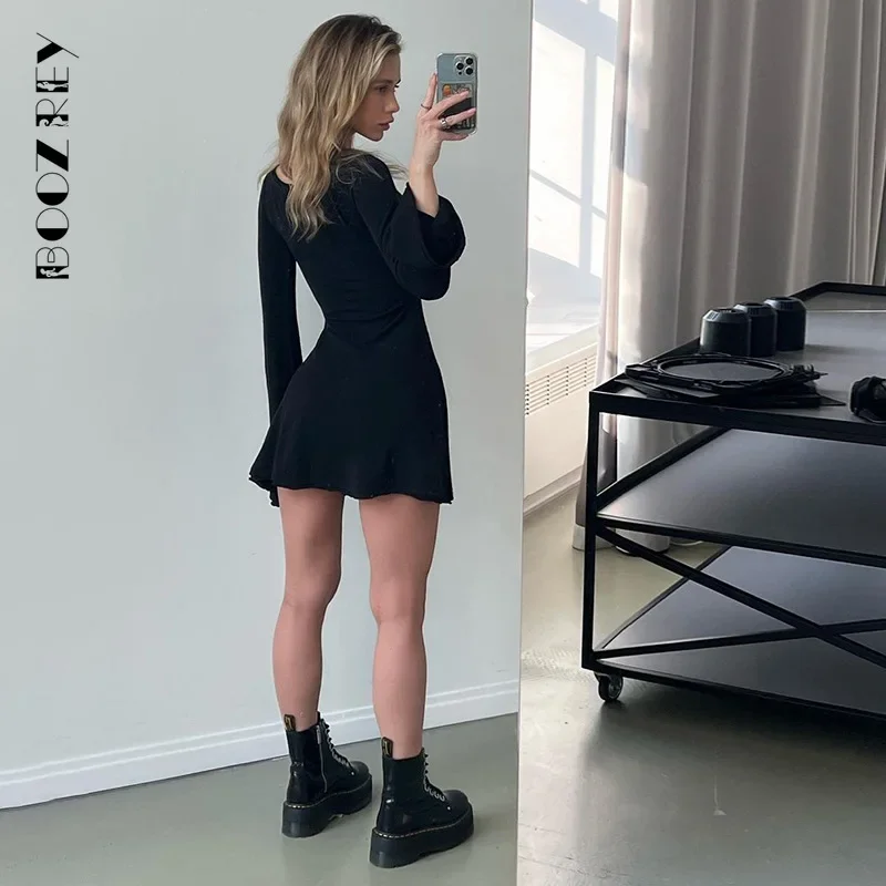 BoozRey Body z długim rękawem Club Sexy Top Goth Clothing Mock Party Outfit Kombinezon z wysokim stanem Szyja Solidne sukienki Streetwear