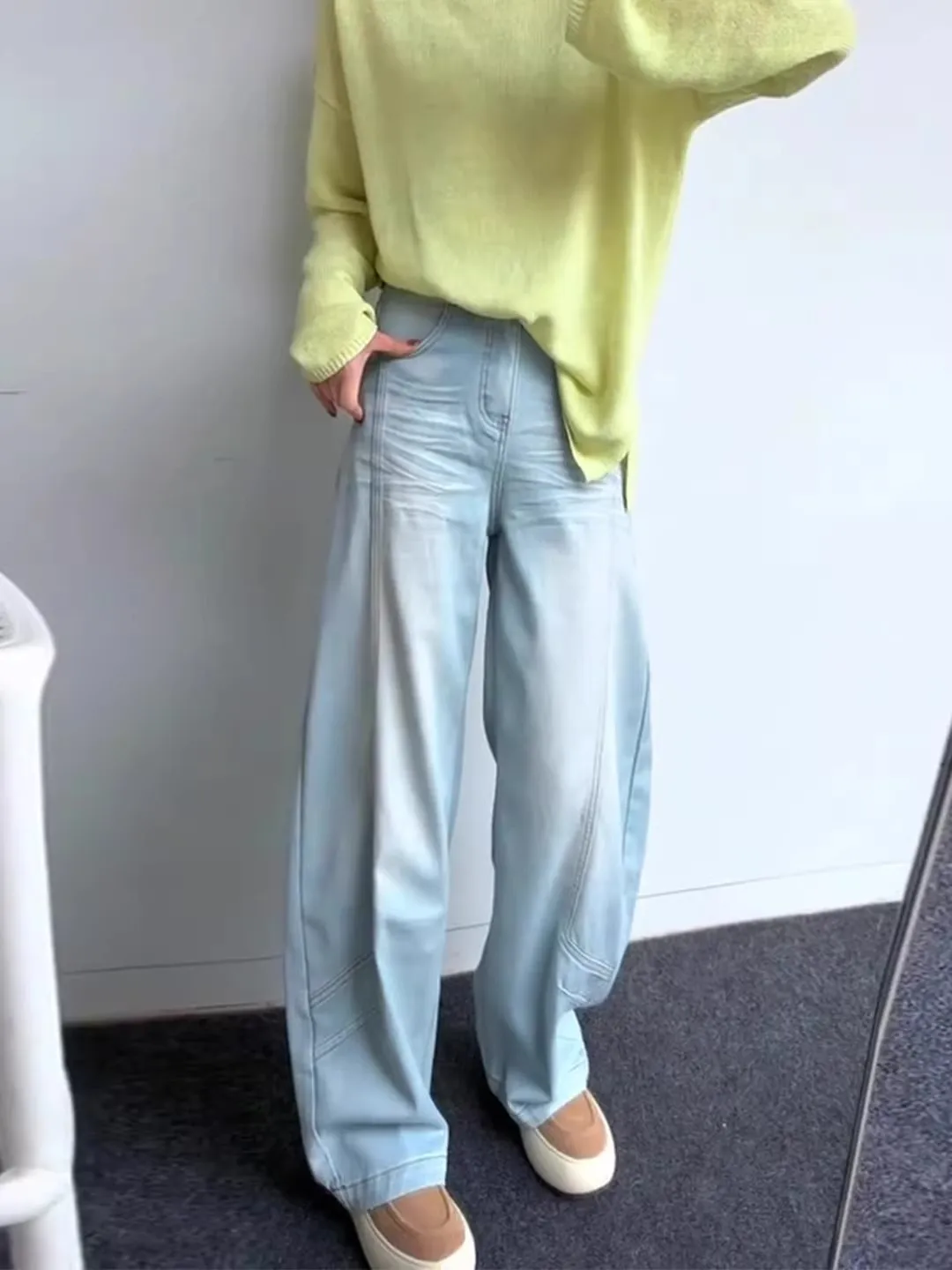 

Retro High Waist Wide Leg Blue Jeans Women's Spring 2026 New Loose Slim Straight Drapey Knife Pants Straight Cut Trousers