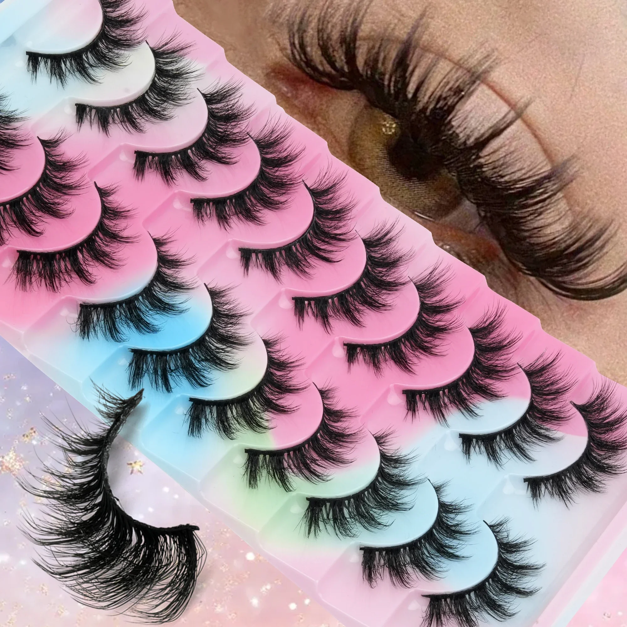 10 Pairs Russian Volume False Eyelashes D Curl Faux Mink Fluffy Dramatic Full Strip Lashes Reusable For Party Cosplay Eye Makeup